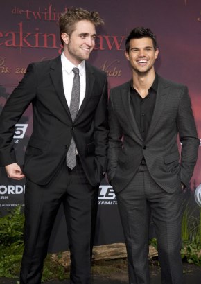 Rob Pattinson and Taylor Lautner at the launch of Breaking Dawn in Berlin.